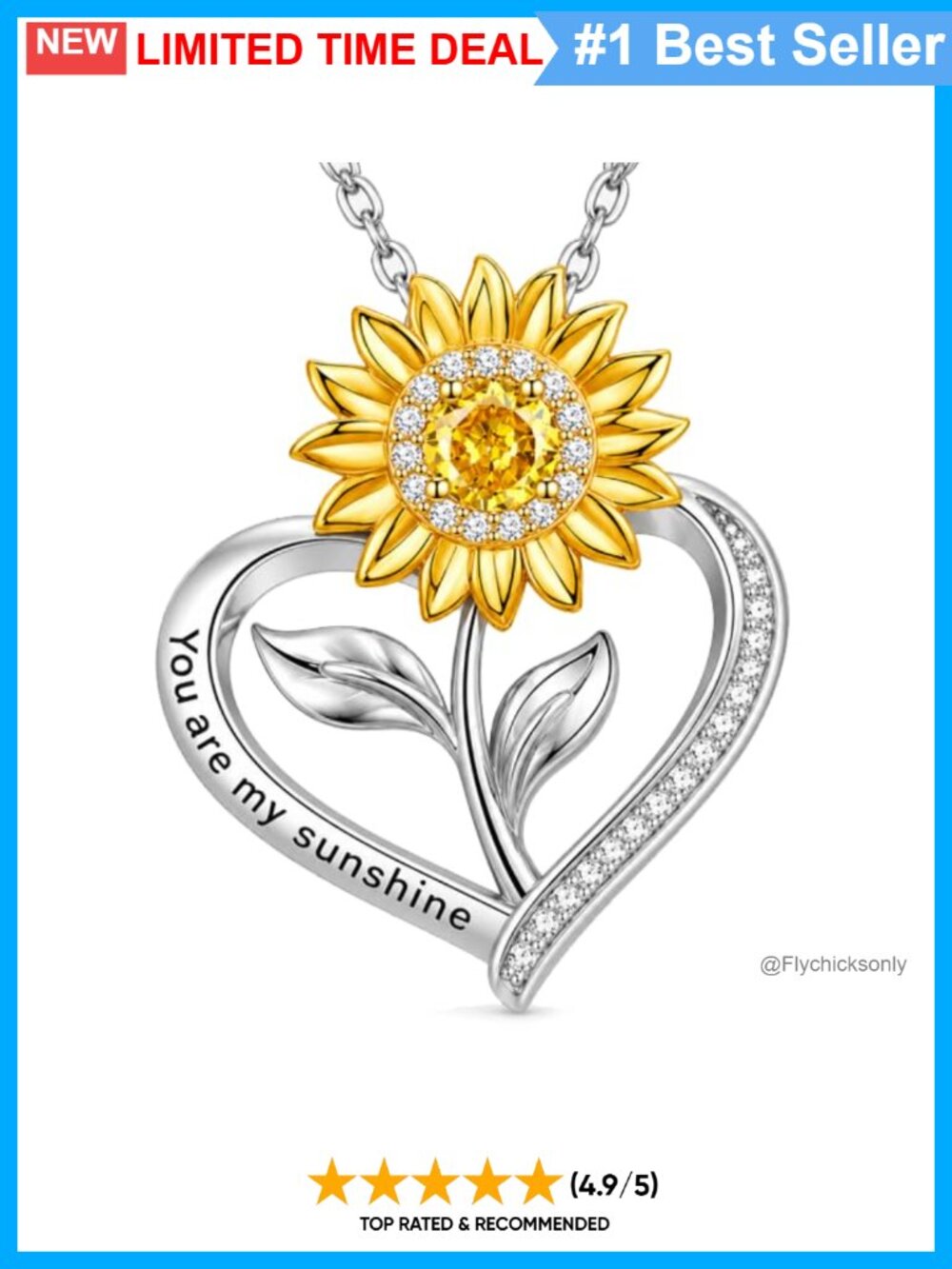 Sunflower Pendant Necklace 925 Sterling Silver Cubic Zirconia Women